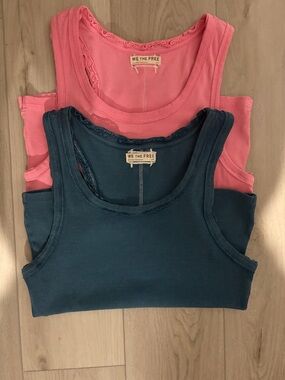 We The Free Scoop Neck Layered Tanks - Pink & Blue